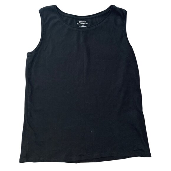 Chicos Black Sleeveless Supima Cotton Tank Size Med Classic Layering Simple - Picture 1 of 5